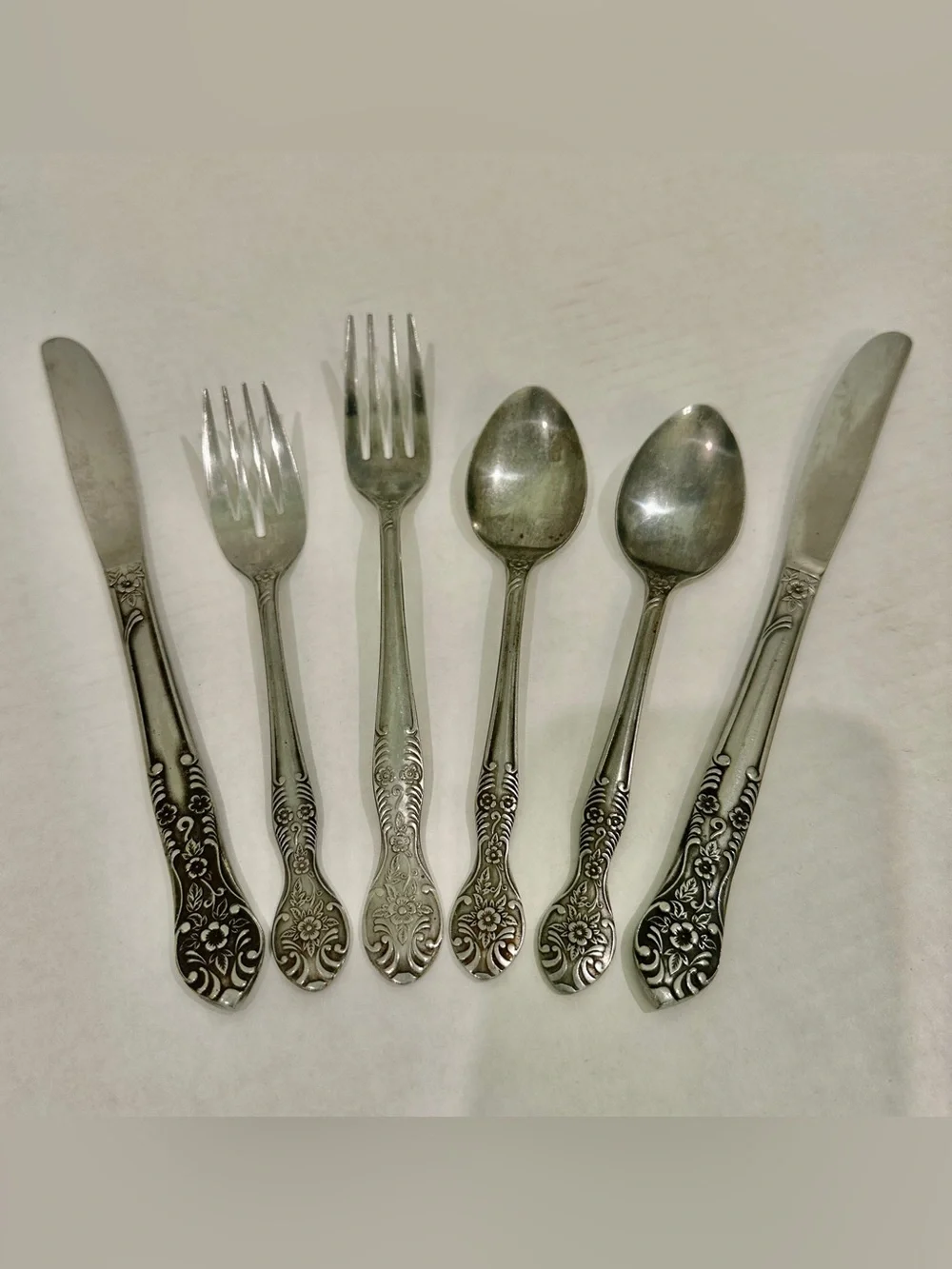 Vintage National Stainless Japan Floral Scroll Stainless Steel Flatware 6 Pcs.